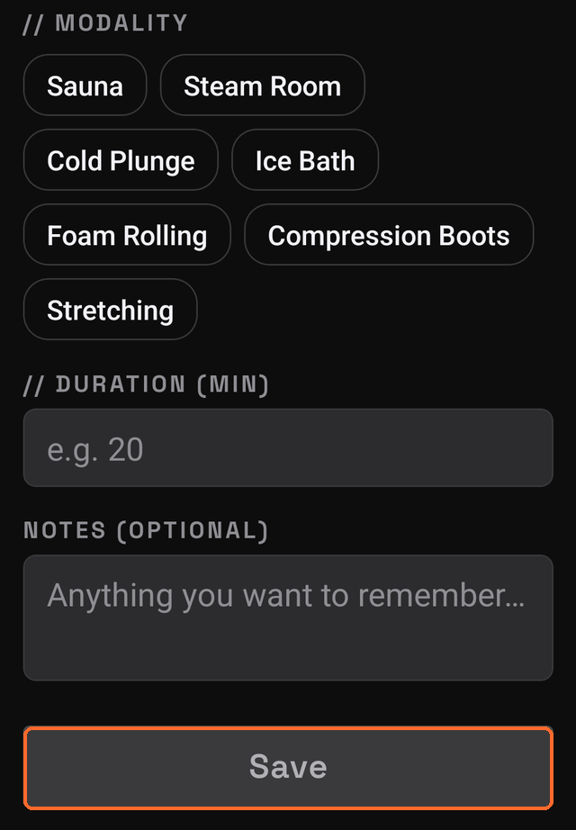 Log Recovery screen with nothing picked yet, so Save is still greyed out